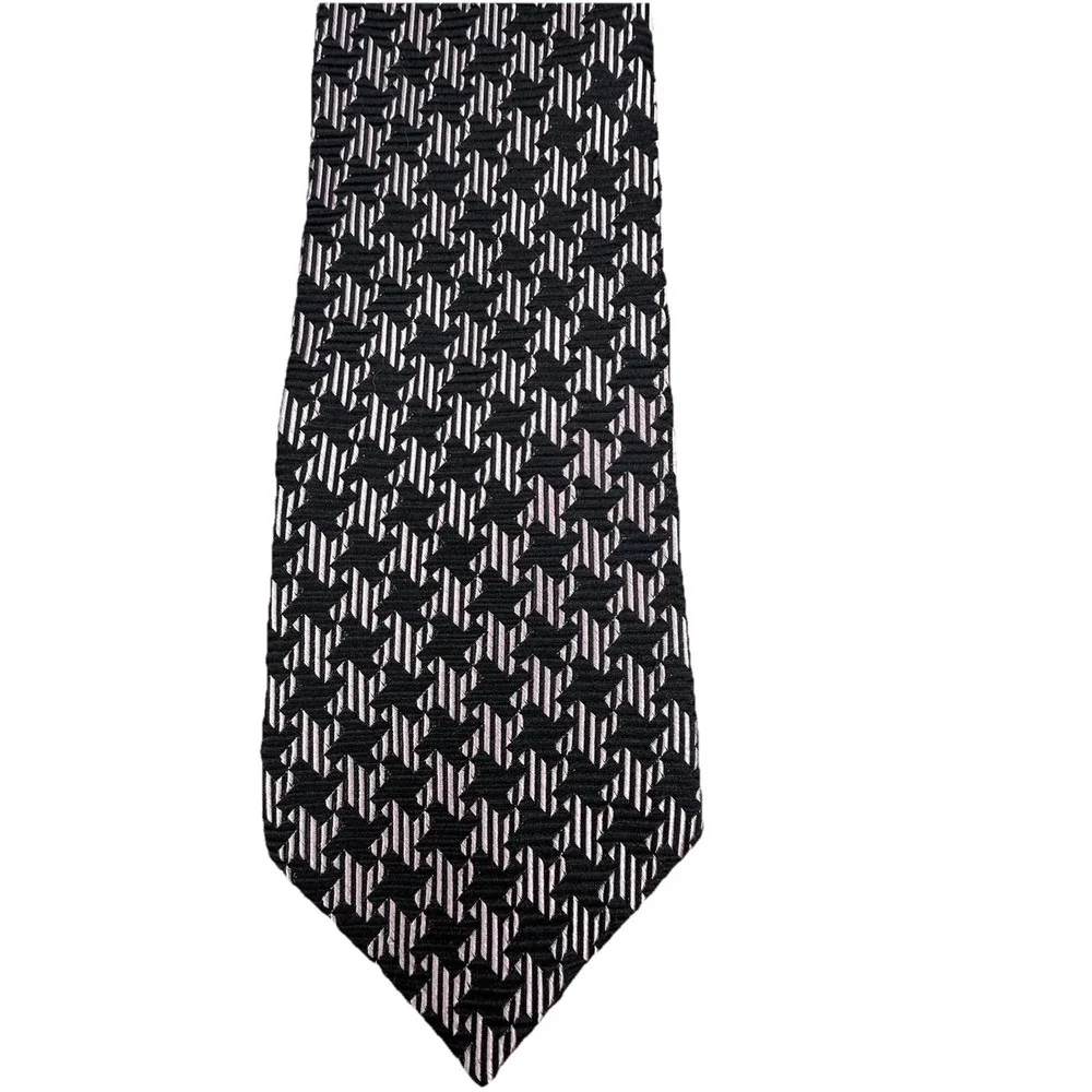 Nicole Miller Tie Men's 100% Silk Black Pink Geometric Abstract Necktie Classic